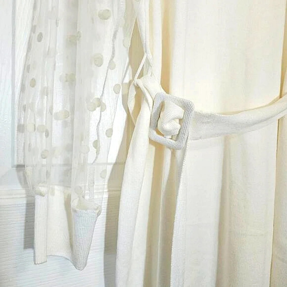 NWT Madison & Hudson Off White Sweater Dress, Size Petite Large Sheer Polka Dots - Picture 5 of 11